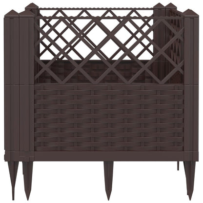 WRJENFSC Modular Raised Garden Planter Box Outdoor 17.1 Inch Square Brown Polypropylene Basketweave Planter for Flowers Herbs Vegetables on Patio Garden Terrace