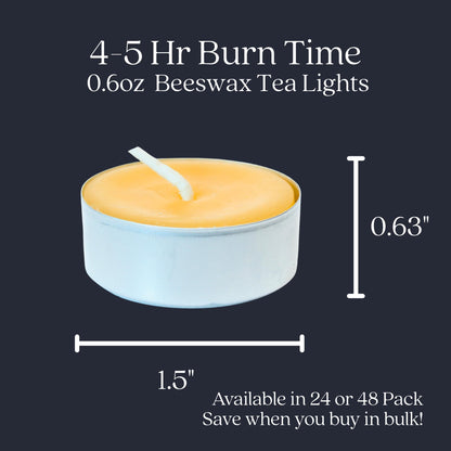 Bluecorn Beeswax Tea Light Candles, 100% Pure Natural Bees Wax, Yellow Tea Lights in Metal Cups, Fragrance Free, Paraffin & Soy Free Candle Wax, Clean Burning, Long Lasting, American Made, 24 Pack