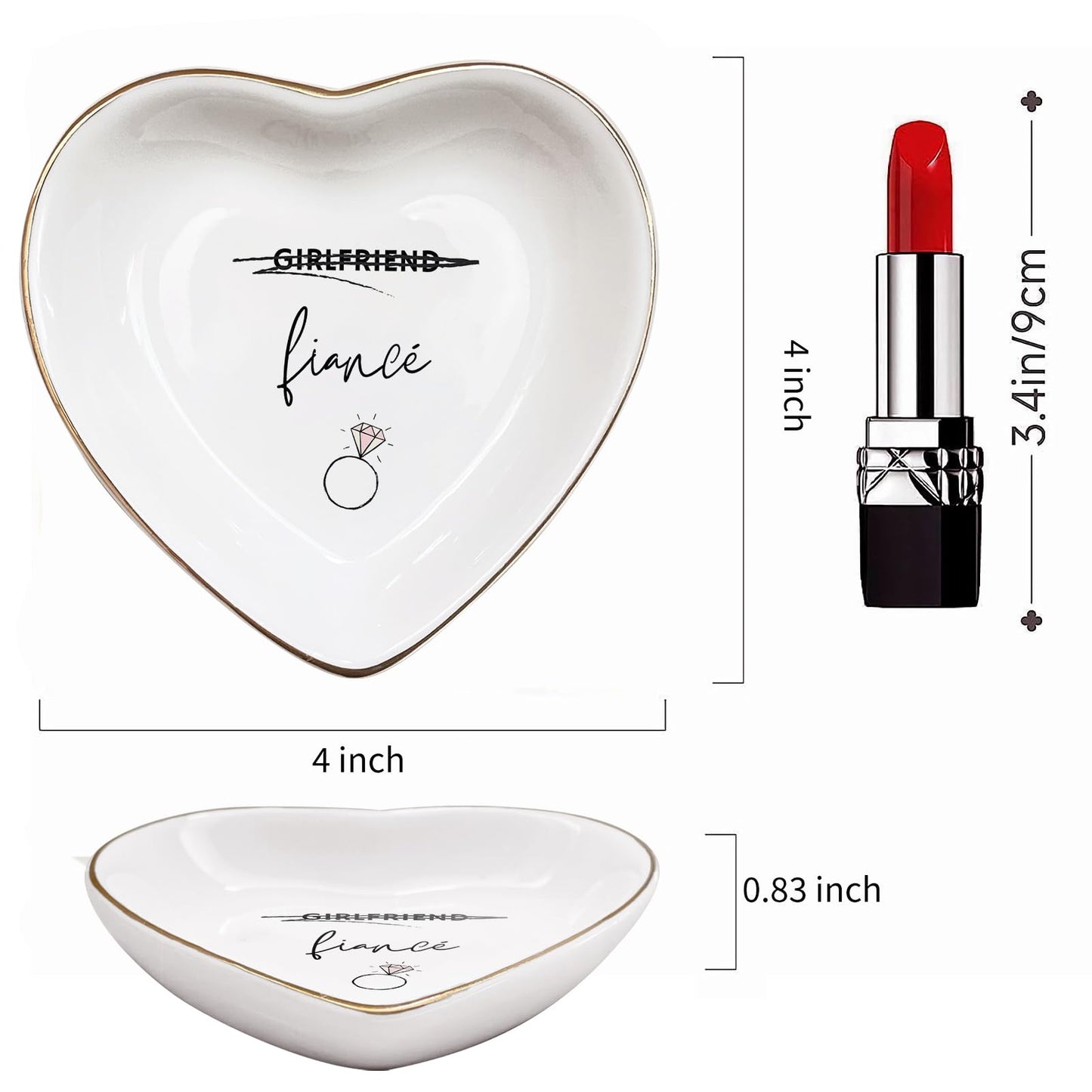 Vancsenia Fiance Jewelry Dish Tray – Engagement Ring Holder Ceramic Trinket Dish, Elegant Jewelry Organizer for Women, Bridal Shower Engagement Gift for Future Wife