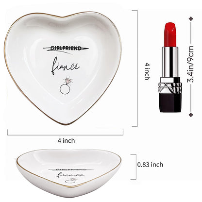 Vancsenia Fiance Jewelry Dish Tray – Engagement Ring Holder Ceramic Trinket Dish, Elegant Jewelry Organizer for Women, Bridal Shower Engagement Gift for Future Wife