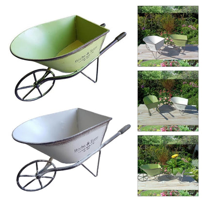 YUSHTPO Classical Iron Art Single Wheel Cart for Garden Decors Metal Wheelbarrow Small Planter Flower Pots Plant
