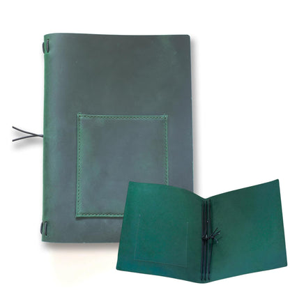 KISSKI·H Olvido A5 Travelers Notebook Cover, Small Leather Journals Cover for Writing, Refillable Planner Organizer Folio Case for 8.5 x 5.5 Notebook with Phone/Pen Pocket, Gift for Men/Women, Green