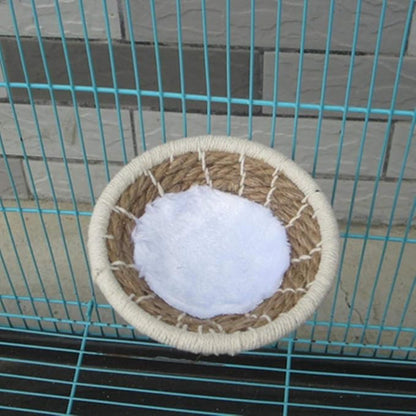 Handmade Flax Rope Weave Bird Breeding Nest and Small Parrot Cage Hatching House Hut Nesting Box for Budgie Parakeet Cockatiel Parakeet Conure Canary Finch Lovebird