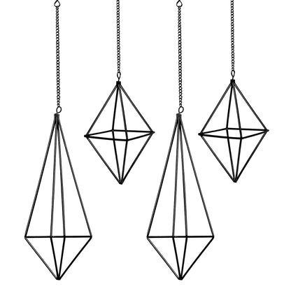 libproqia 4 Pcs Hanging Air Plants Holders Black Himmeli Large Geometric Tillandsia Air Plant Planter Hangers Airplants Display Wire Frame with Chains Wall Metal 2 Size