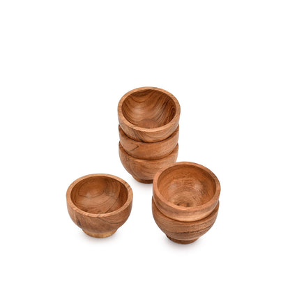 Kimona Snack Bowl Acacia Wood for serving dip sauce snack rice salt & Condiments | Charcuterie board accessories (3" X 3" X 2") (Set of 6)