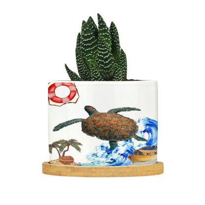 DreamAutumn Ocean Theme Sea Turtle Ceramic Planters Ceramic Pots with Saucers Orchid Pots for Plants Succulents Pots Office Desk Garden Balconys New Home Decor,Gifts for Mom Mother Grandmother