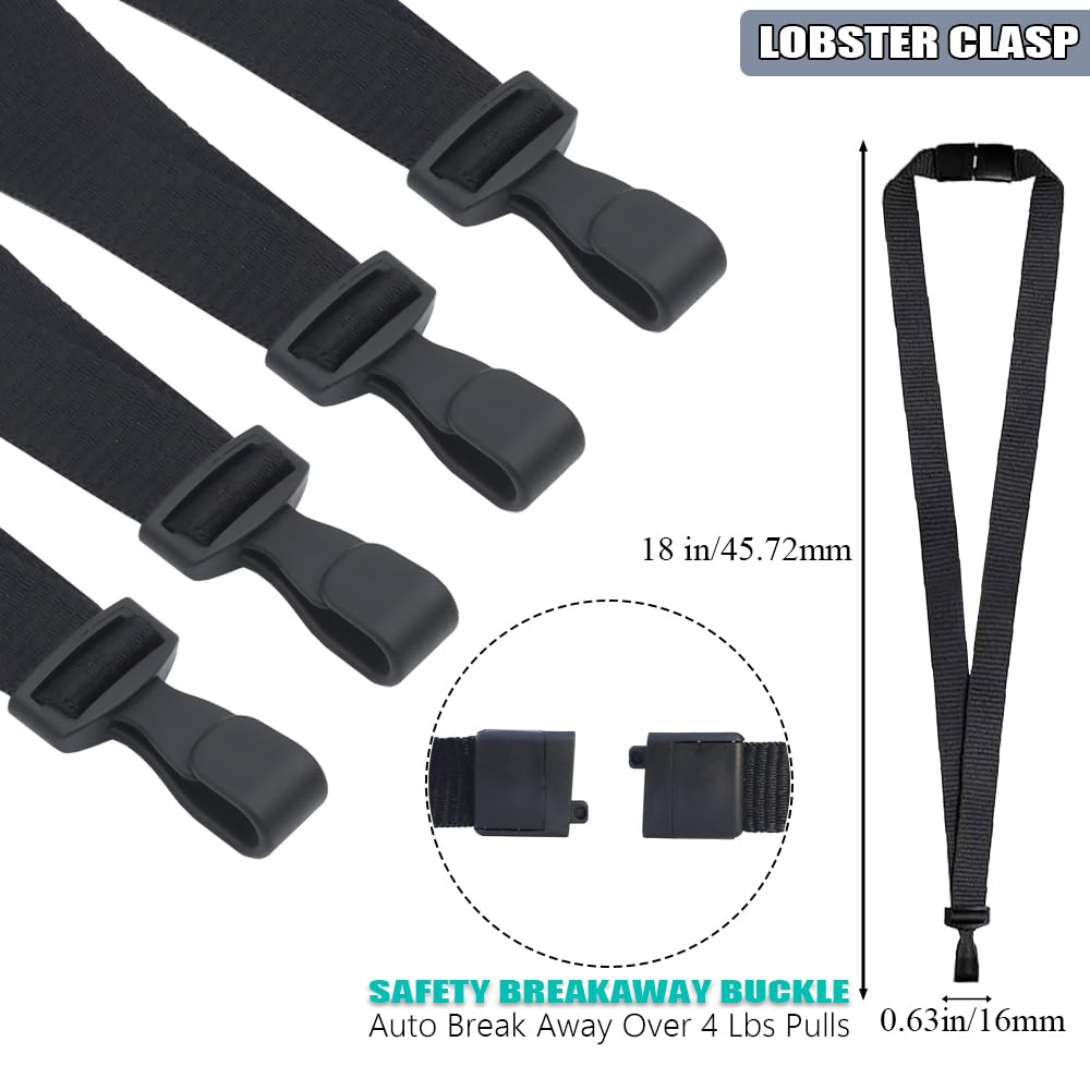 BETOOM 100 Pack Bulk Polyester Breakaway Lanyards with Plastic No Twist Clip & Safety Breakaway Clasp-Great for Radiology-School Hospital-MRI Safe-Neck Strap I.D. Badge Holders 36”(Black)