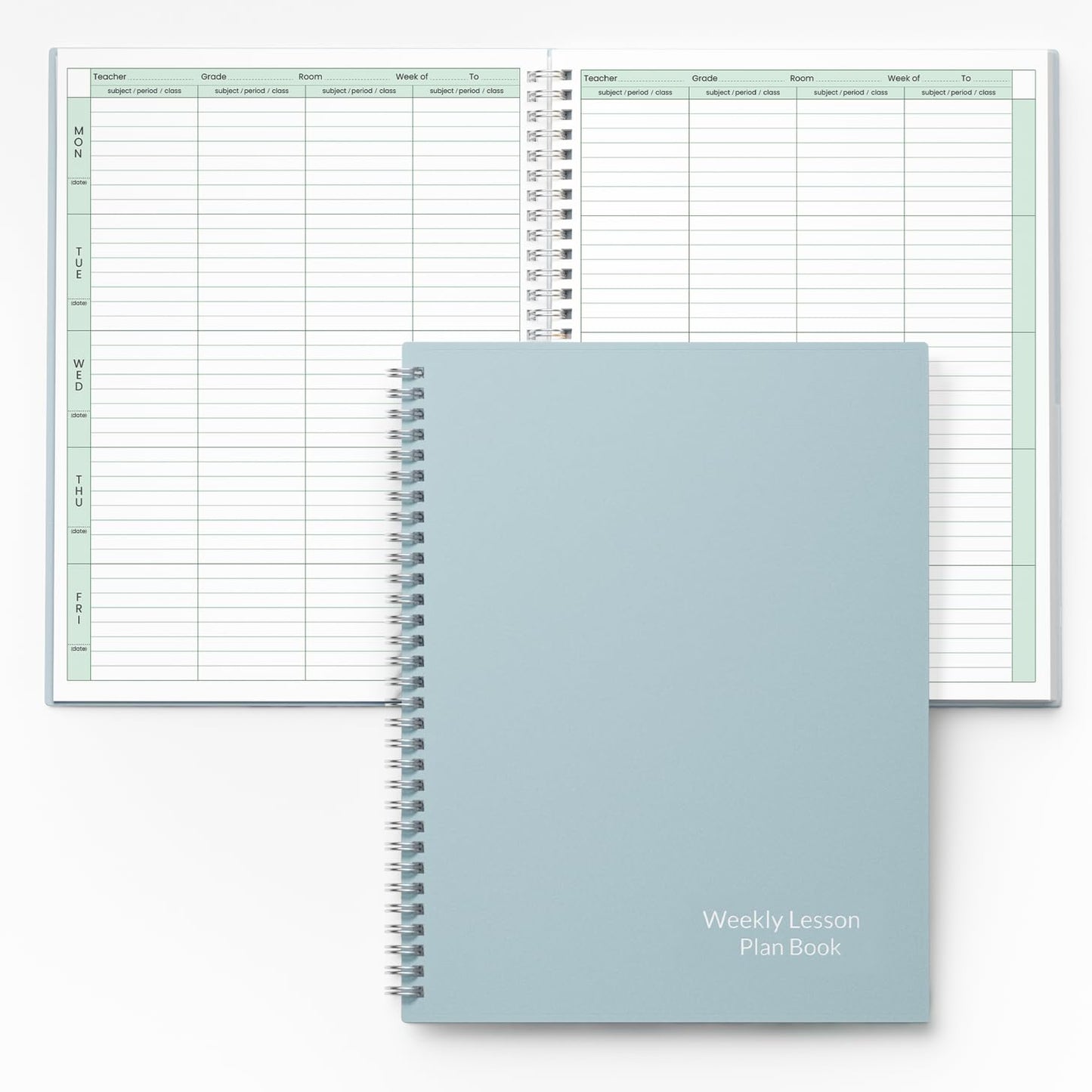 SUNEE 8 Period Teacher Lesson Plan Book - Days Vertically, Undated Teacher Planner 2026-2027 Academic Year, 8.5 x 11 Inch, 104 Pages/52 Sheets (40 Weeks), Waterproof Plastic Cover, Back Pocket, Blue