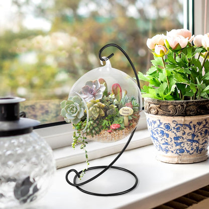 Air Plant Terrarium Kit with Stand, Hanging Glass VaseTerrarium Globe with Metal Ornament Display Stand Tabletop Glass Terrarium for Air Plants Small Plants