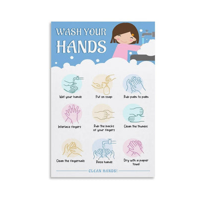 LINWDSB Handwashing Poster – Wash Your Hands Sign for Kids Preschool, Daycare, School Nurse & Classroom Bathroom Posters style 12x18inch(30x45cm)