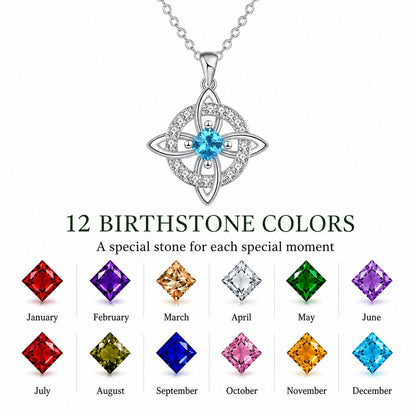 Zurlcdye Witches Knot Birthstone Necklace for Women Witch Knot Rotating Crystal Pendant Necklace Silver Plated Lucky Protection Jewelry Gift