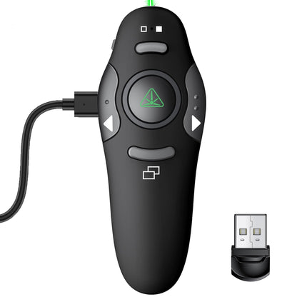 DinoFire Green Presentation Clicker Wireless Presenter Remote, RF 2.4GZ Rechargeable USB Slide Clicker for Powerpoint Presentation Computer Laptop