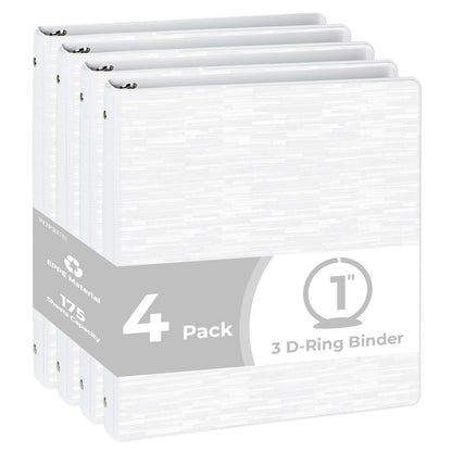 POPRUN 3 Ring Binder 1 Inch, PVC-Free, Holds 175 Sheets of 8.5 x 11 Paper, Extra Durable Organizer with 2 Pockets for School & Office, Heavy-Duty, 4 Pack, White