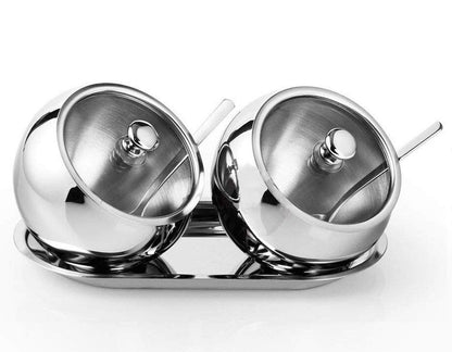 KEMIYIXIAN 2 Polished Shiny Stainless Steel Sugar Bowls for Serving Sugar Pepper Salt Spice- 300ml/ 10oz