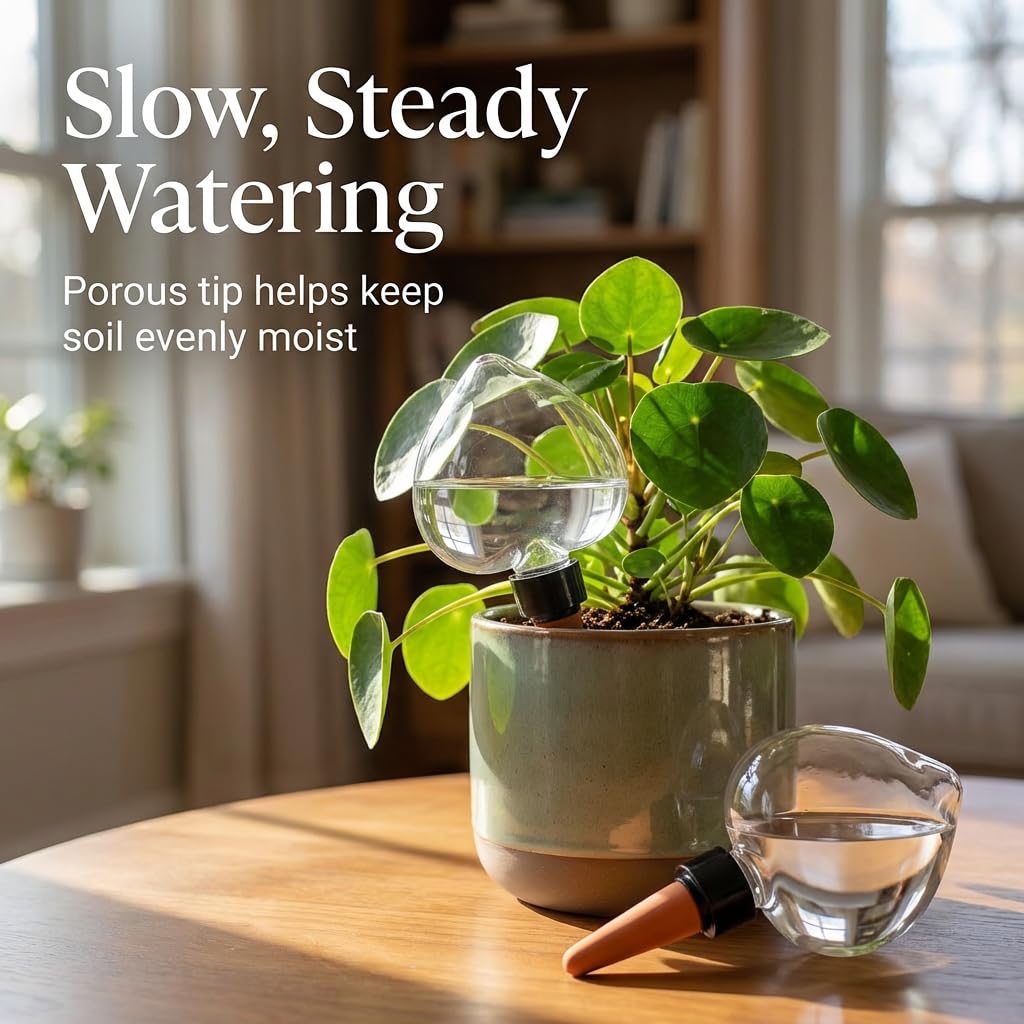 Kysren 2 Pcs Self Watering Globes for Indoor Plants - Top-Fill 6.3oz Heart Plant Watering Devices for Vacation, Clear Plastic Watering Bulbs with Terracotta Spikes