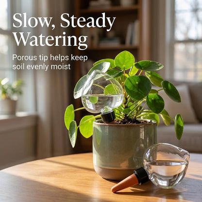 Kysren 2 Pcs Self Watering Globes for Indoor Plants - Top-Fill 6.3oz Heart Plant Watering Devices for Vacation, Clear Plastic Watering Bulbs with Terracotta Spikes