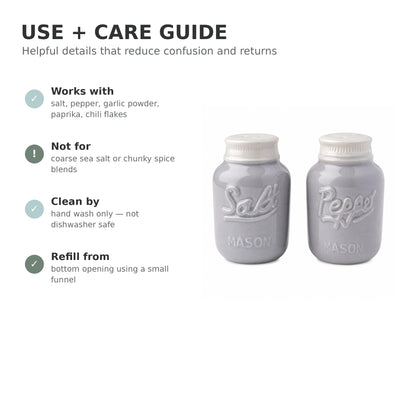 Comfify Grey Mason Jar Salt and Pepper Shakers – 3.5 oz Modern Farmhouse