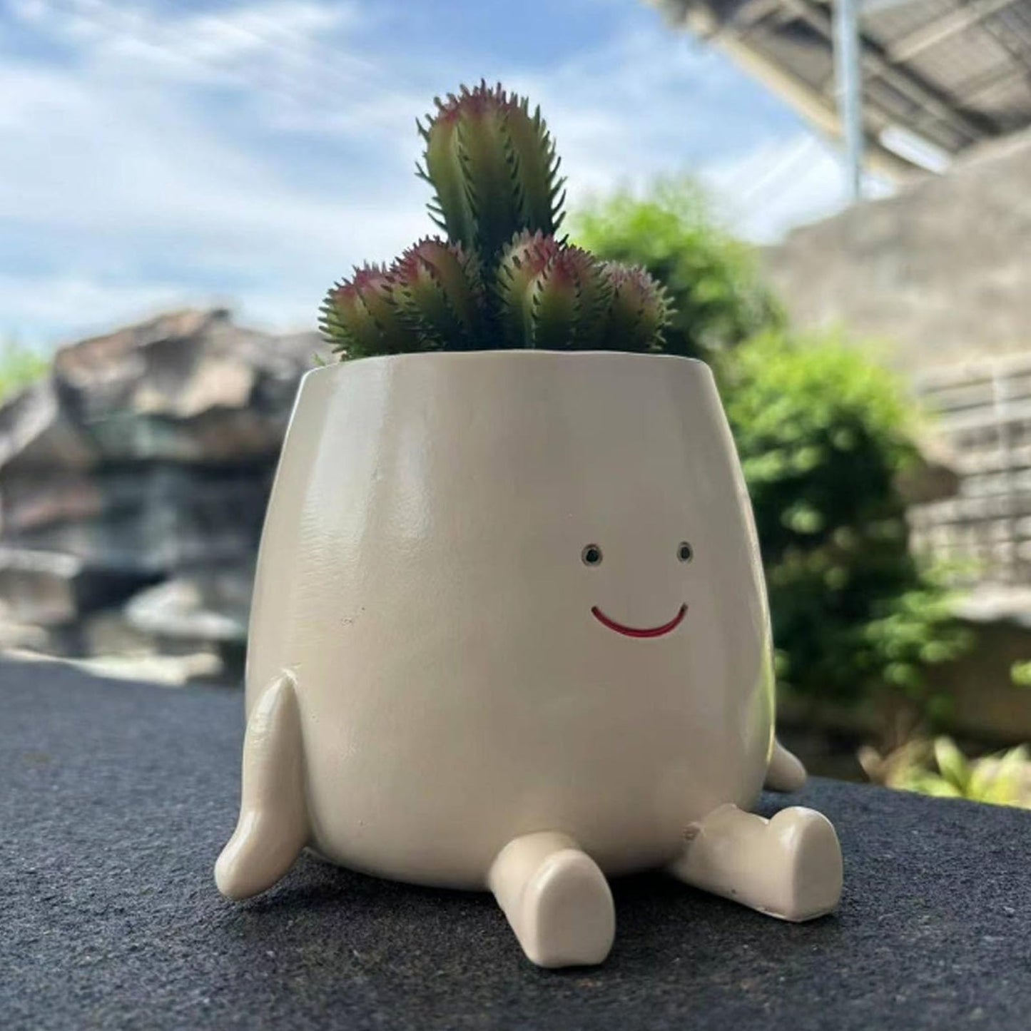 Face Planter Pots Head Cute Resin Cactus For Indoor And Outdoor Face Vase Home Decor Bookshelf Decor Cute Heart Smile Face Resin Succulent Pots Gifts For Valentine's Day Unique Succulent Pot（laugh）