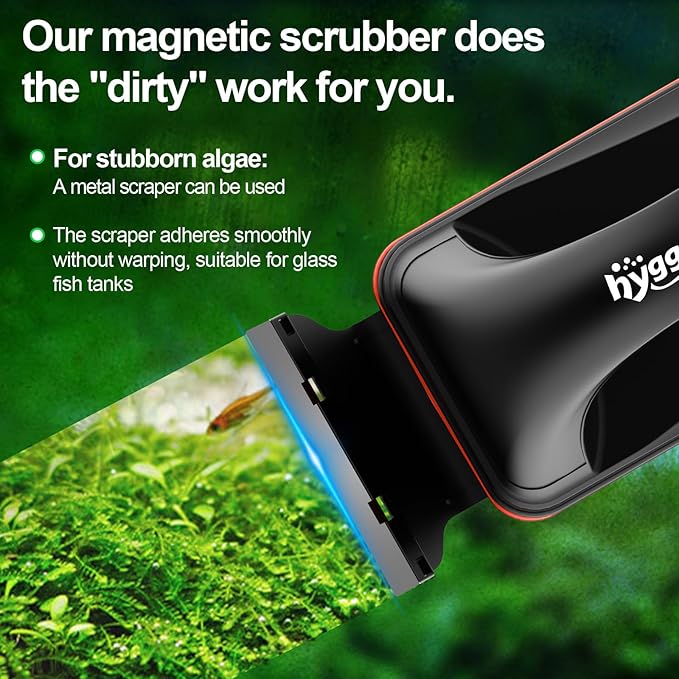 hygger Magnetic Aquarium Fish Tank Glass Cleaner,Detachable Dual-Blades Brush Tool with Floating Scrubber, Double Side Magnetic Algae Scraper for 0-0.25 Inch Thick Glass Aquariums Tank (S)