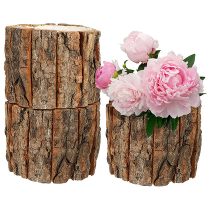 Toddmomy 3 Pcs Wood Flower Pots Natural Bark Planters Rustic Wooden Buckets for Indoor Outdoor Plant Pots Home Garden Decor 4.72X4.72X3.93In
