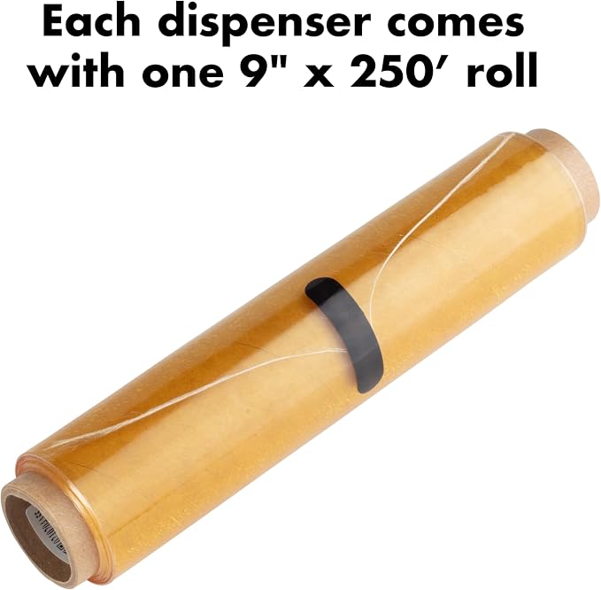 ChicWrap® Subway Tile Refillable 9” Plastic Wrap Dispenser - Includes One 9" x 250' Roll of Professional Grade Plastic Wrap - and Kosher Certified - Reusable Dispenser w/Slide Cutter