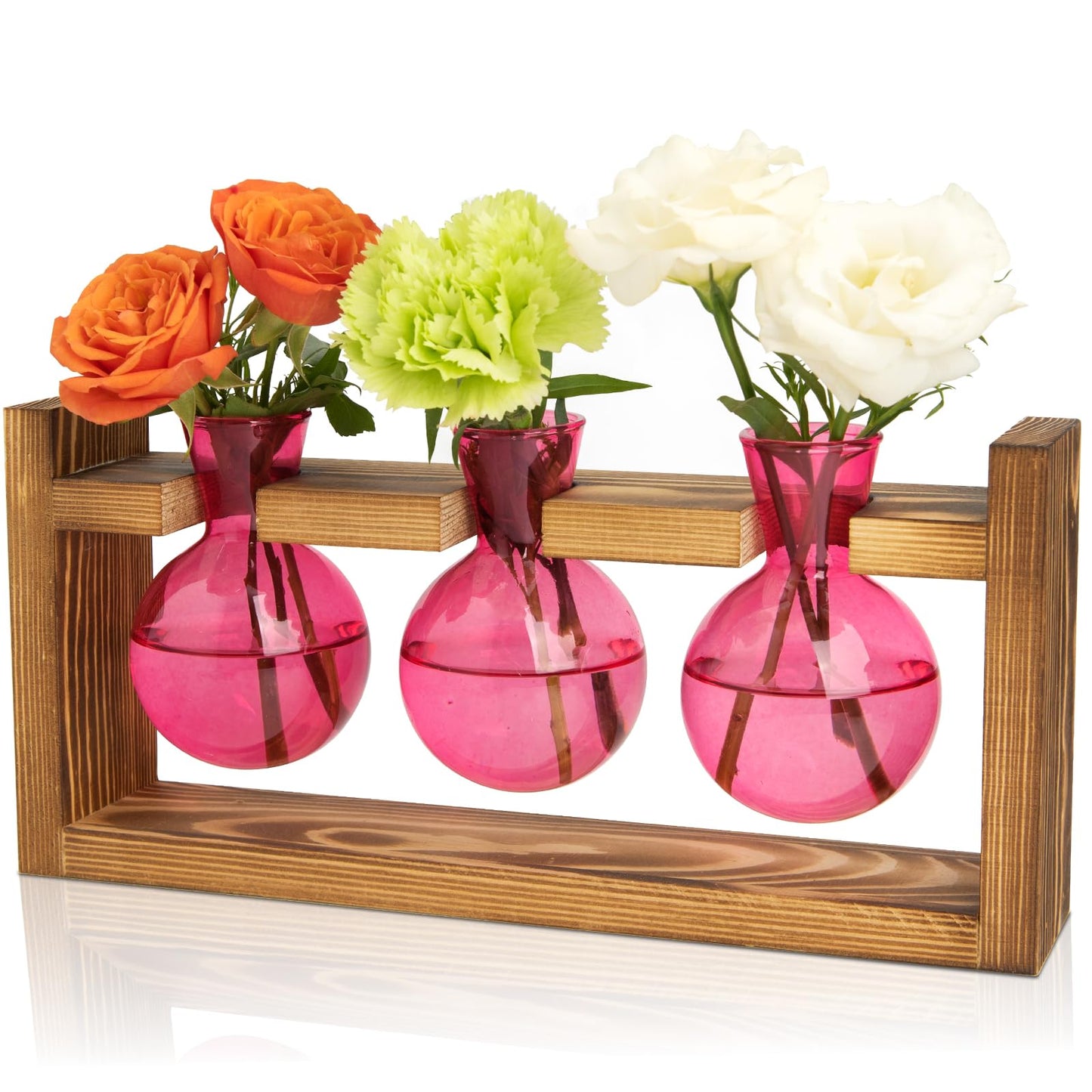 XXXFLOWER Glass Plant Terrarium Propagation Station, Gifts for Mom Plant Lovers Wife Daughter, 3 Bulb Glass Vase Plant Terrarium Tabletop for Hydroponics Home Office Indoor Decor (Pink)