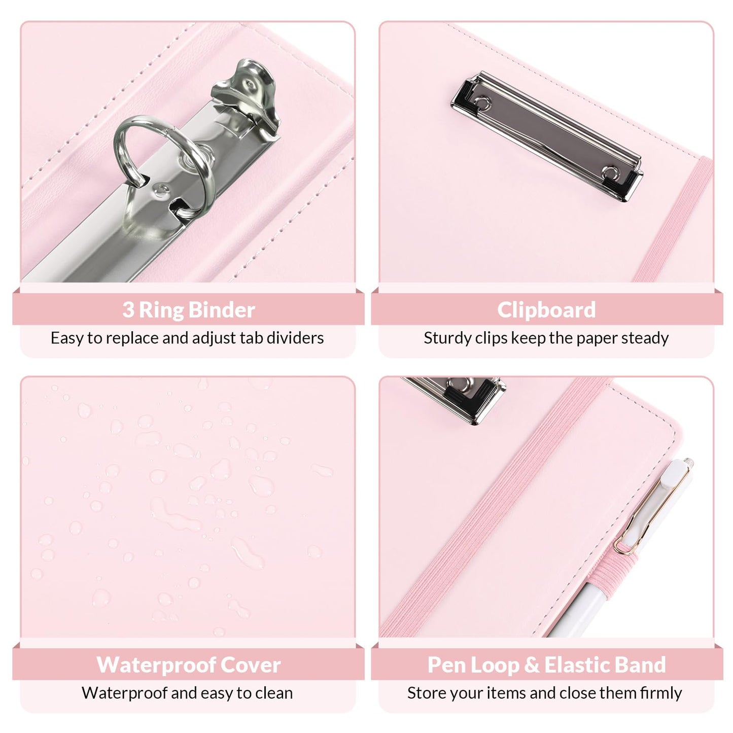 SKYDUE Small 3 Ring Binder with Clipboard, 8" × 10" PU Mini 1 Inch Binder with Notepad, 5 Dividers, and Labels, Clipboard Folder Great for School Office(Fit Half Letter Sized Paper)
