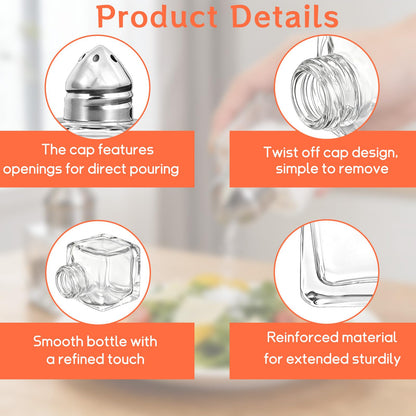 Patscorai 100 Pcs Mini Salt and Pepper Shakers Bulk with Stainless Steel Lid 0.5 Oz Mini Shaker Container Small Cube Glass Spice Shaker for Restaurant Kitchen Camp Wedding Party Supplies