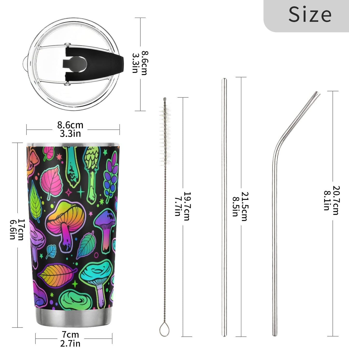 Yasala Tumbler Magic Mushroom Halloween Insulated Coffee Cup Beverage Container Travel Mug with Straw and Lid Double Wall Stainless Steel 20oz Holiday Gift