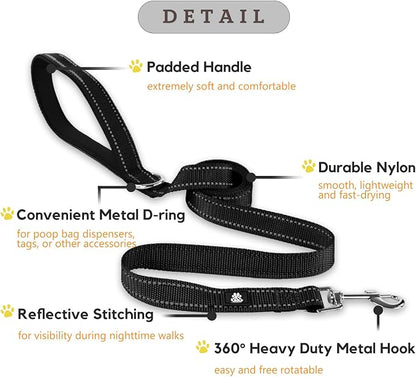 FURRYFECTION Reflective Dog Collar and Leash Set With Quick Release Buckle, Padded Neoprene Adjustable Nylon for Small Medium and Large Dogs (Medium Collar+5FT Leash, Black)