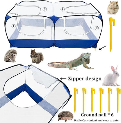 Small Animals Playpen,Reptiles Cage,Chicken Run Coop Chicken Playpen Breathable Transparent Pet Playpen Pop Open Outdoor/Indoor Exercise Fence,Portable Yard Fence (Blue)