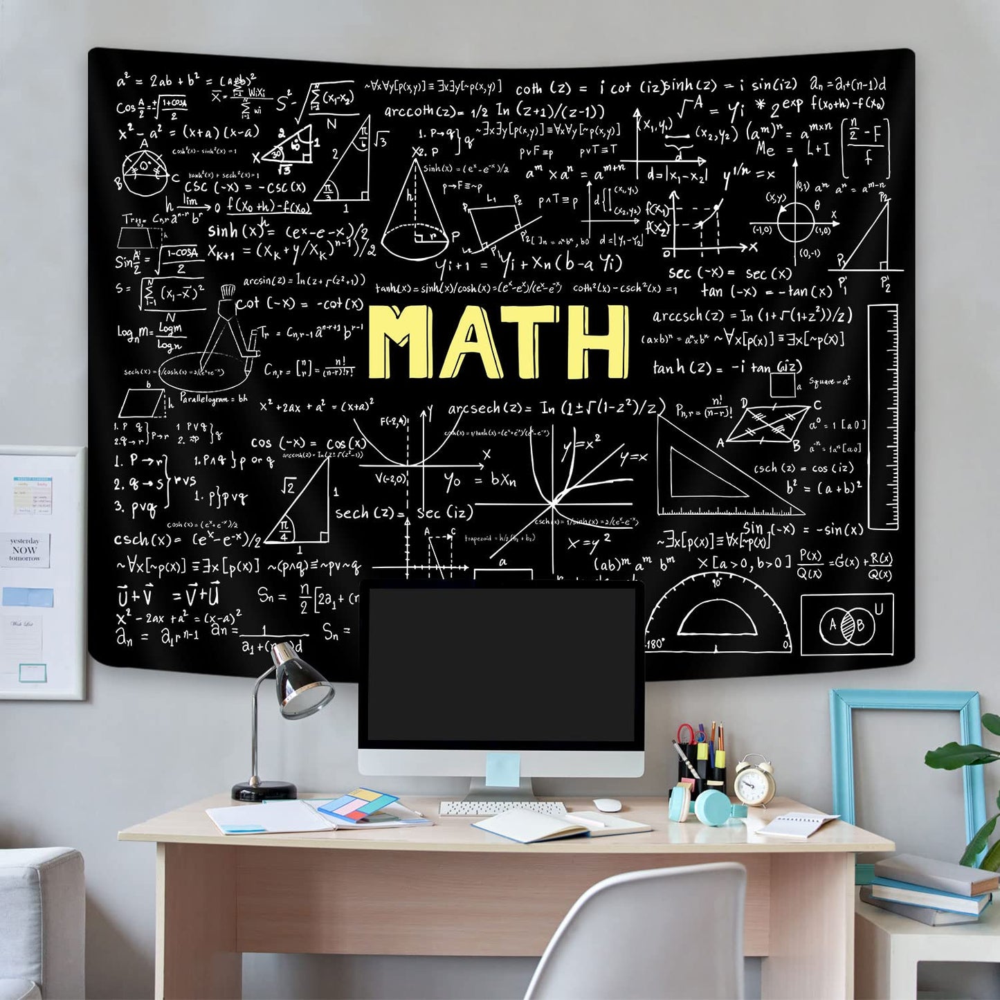 GOAOK Math Tapestry, 60x40 Inch, Polyester, Geometric Pattern, Black, Unframed, Wall Mount, Apartment/Dorm Decor