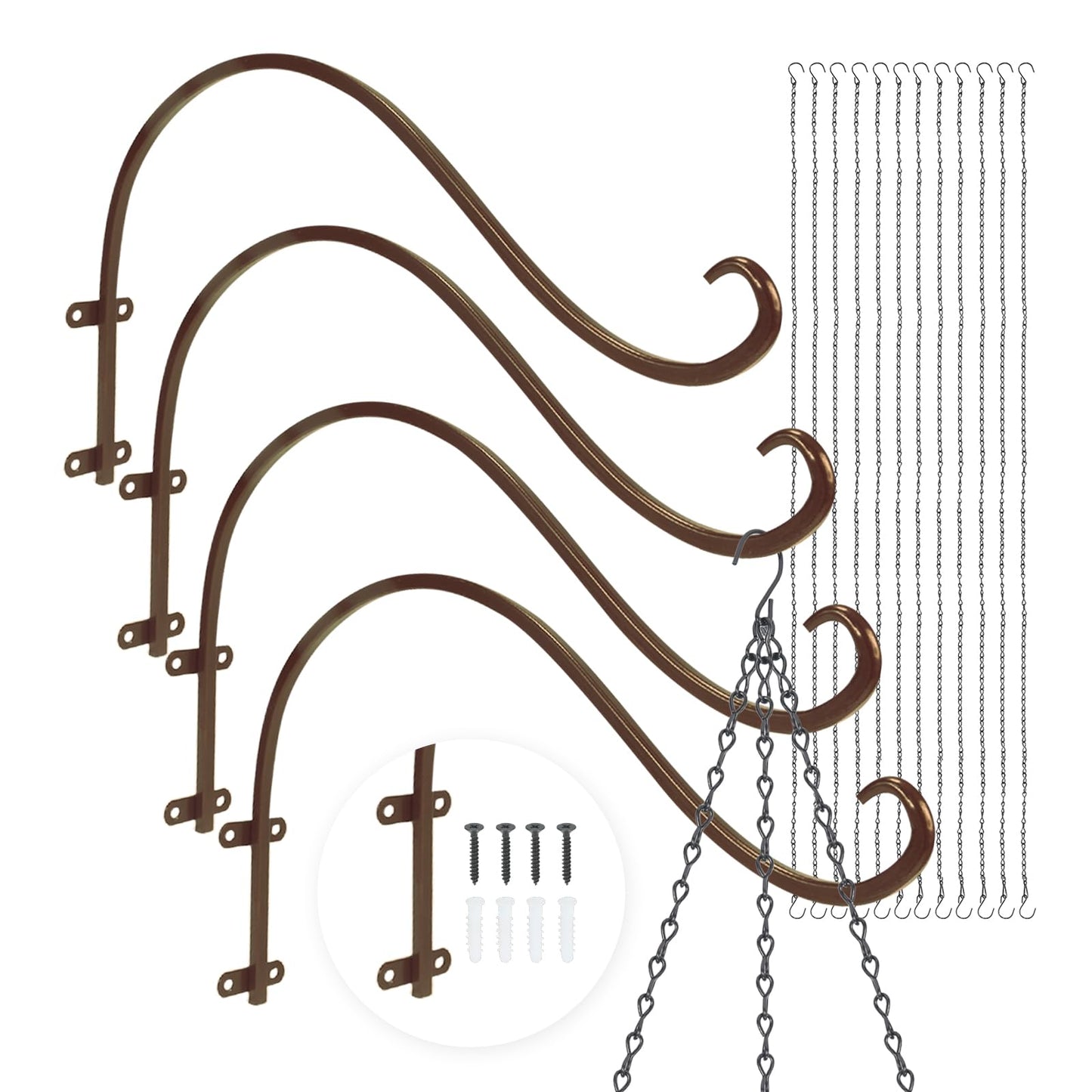 Plant Hangers Outdoor, 4 Pack 12 Inch Plant Hooks for Wall Metal Plants Hanging Bracket for Bird Feeder, Flower Baskets, Wind Chimes, Lanterns, Indoor Outdoor, Bronze