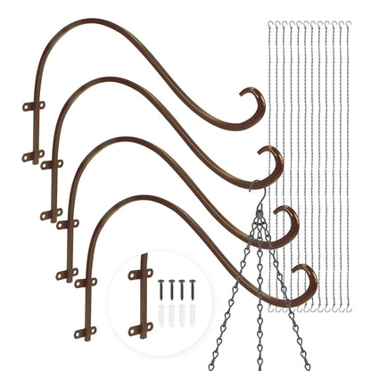 Plant Hangers Outdoor, 4 Pack 12 Inch Plant Hooks for Wall Metal Plants Hanging Bracket for Bird Feeder, Flower Baskets, Wind Chimes, Lanterns, Indoor Outdoor, Bronze