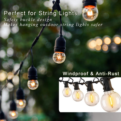 Ticway 30 Pcs Outdoor Hooks for String Lights,Screw Hooks for Hanging Plants,Ceiling Hooks with Safety Buckle,Square Hanger for Wind Chimes,Bird Feeder,Lanterns,Christmas Decorations (Black)