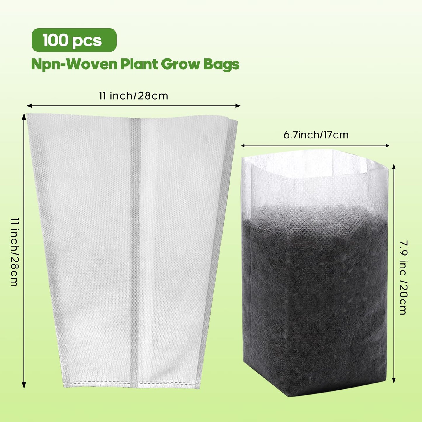 DFKPVBHB Plant Grow Bags 11"x11"100pcs Biodegradable Planting Bags Seed Starter Pots Non-Woven Seedling Nursery Pots Home Garden Supply for Vegetable Flower Fruit Tree