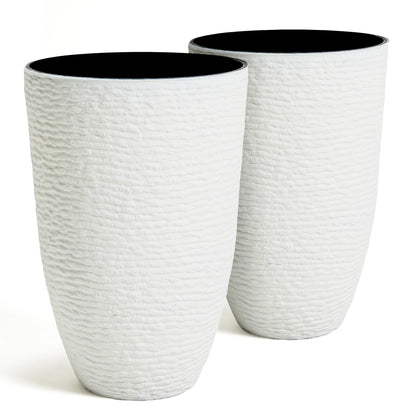 Worth Garden 2-Pack 21" H. White Tall Planters - 14'' Dia Resin Large Round Flower Pots for Outdoor Plants Trees - Imitation Stone Finish Plastic Indoor Front Porch 9 Gallon Decorative Container Patio
