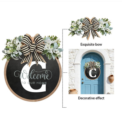Last Name All Year Round Front Door Garland, Rustic Round Wood Wreaths wall Hanging Outdoor, Farmhouse, Porch, for Spring Summer Fall All Seasons Holiday Halloween Christmas (C)