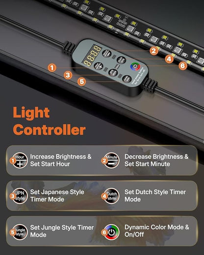 Pawfly Aquarium Light with Bluetooth for Plants, 10W 20 inch Full Spectrum Fish Tank Light for 20-40 inch Fish Tanks, Submersible LED Lights with App Control, Timer Modes & Adjustable Brightness