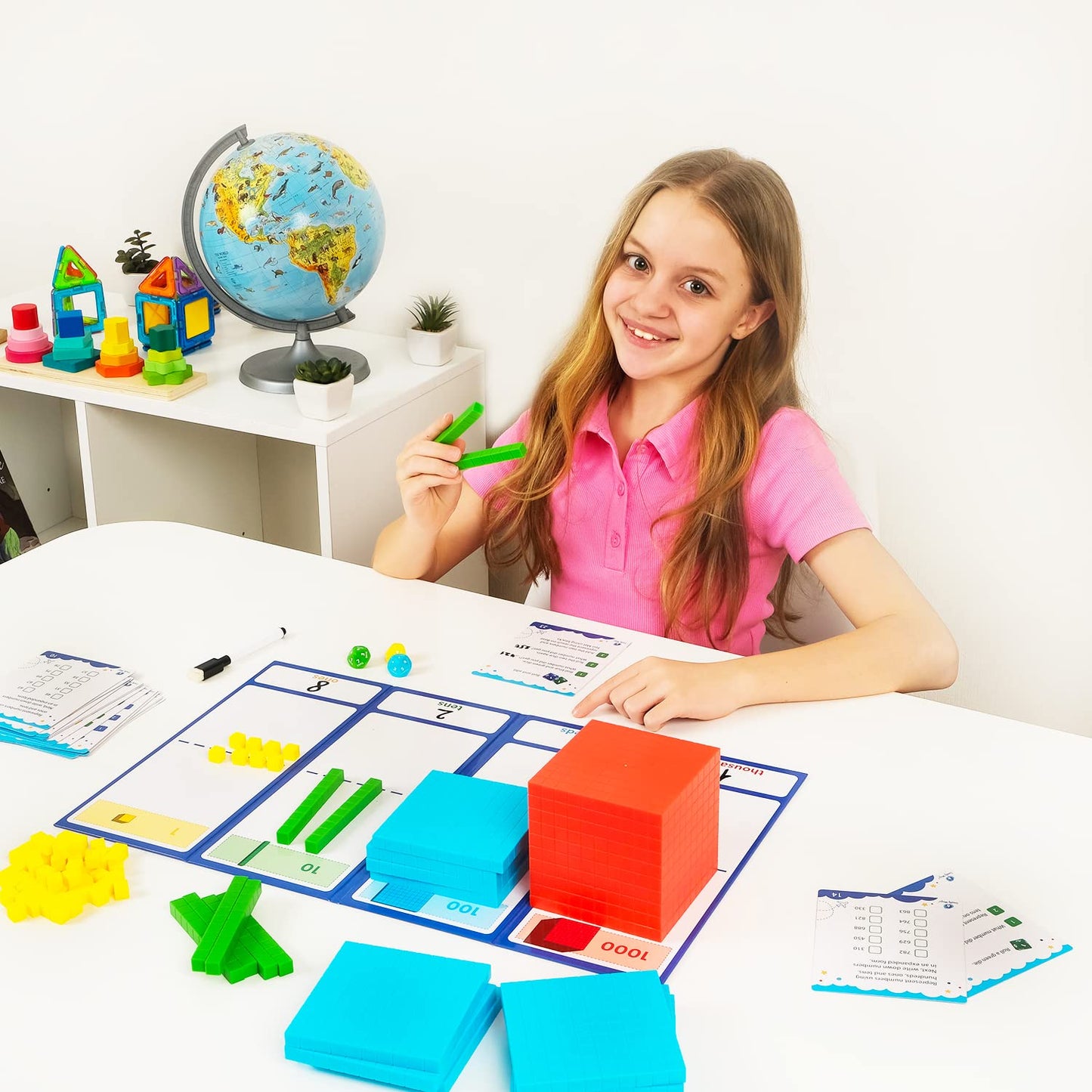 Simply magic 166 PCS Magnetic Fractions Activities Class Set & 140+1 PCS Colorful Base Ten Blocks & Activities Set for Math