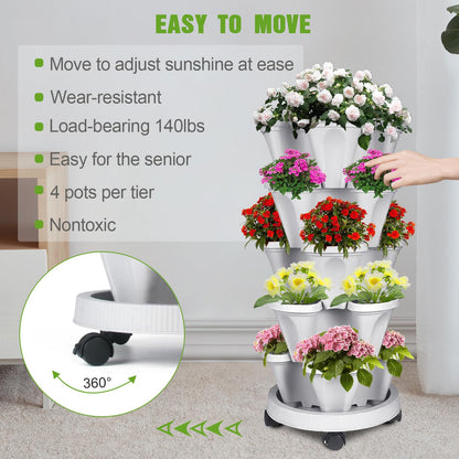 Bociks Vertical Strawberry Planter 5 Tier Stackable Tower Herb Planters-Stacking Garden Outdoor Planter Pot With Tools Mover For Succulents, Vegetables and Flowers