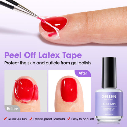 Gellen Gel Nail Polish Remover Kit, Gel Polish Remover for Nails with Liquid Latex Tape Cuticle Oil and Manicure Tools, Quick & Easy Gel Remover in 3-5 Minutes, No Soaking Or Wrapping