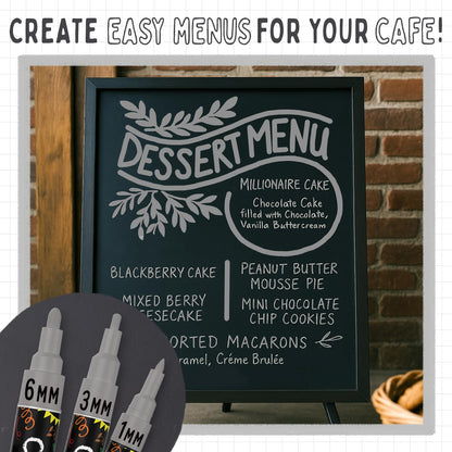 Chalkola 5 Grey Chalk Markers - Dry Erase Markers for Blackboard, Chalkboard Signs, Windows, Glass, Car | Variety Pack - Chalkboard Chalk Pens, Fine & Jumbo Size Ink Pen (1mm, 3mm, 6mm, 10mm, 15mm)