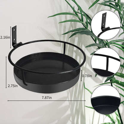 Wall Mounted Plant Holder, 2 Pack Metal Flower Pot Wall Shelf Indoor Outdoor, Decorative Floating Shelves Hanging Plant Holder for Patio Balcony Porch Bedroom Home Decor, Black