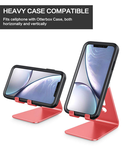 OMOTON Adjustable Cell Phone Stand, C2 Aluminum Desktop Phone Holder Dock Compatible with iPhone 15 14 13 Xs XR 8 Plus 7 6, Samsung Galaxy, Google Pixel, Android Phones, Red