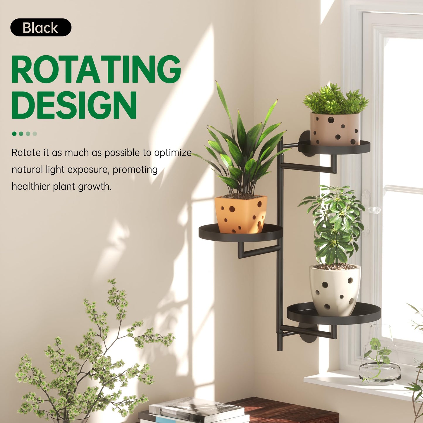 YFFSRJDJ Rotating Window Wall Plant Shelves Stand Holder, 3 Tiered Metal Floating Plant Shelf Hanger Indoor , Window Sill Gifts