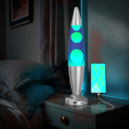 JAMBO 16-Inch Beautiful Lamp with Wax, Relaxing Night Light Home Decor, Extra Tall, Living Room Office Bedroom Lamp for Adults, Teens, Kids (USB, Auto Shut Off, Silver Base, Blue Liquid, Yellow Wax)