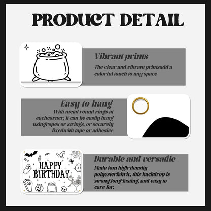 Halloween Happy Birthday Backdrop, Ghost Bat Pumpkin Skull Witch Birthday Party Decorations Halloween Themed Birthday Party Photo Background, 7 * 5Ft