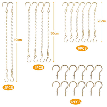 Hotop 12 Set Ceiling Hooks with Hanging Chains for Bird Feeders, Planters, Lanterns, Billboards, Birdbaths, Grow Lights, Chalkboards, Wind Chime and Other Ornaments, Chain Hook DIY (Gold)
