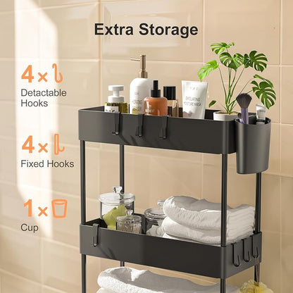 Pipishell Slim Storage Cart with Wheels - Bathroom Cart Organizer Storage, 4 Tier Rolling Carts for Bathroom, Laundry Room, Kitchen, Narrow Space, Black PIUC05